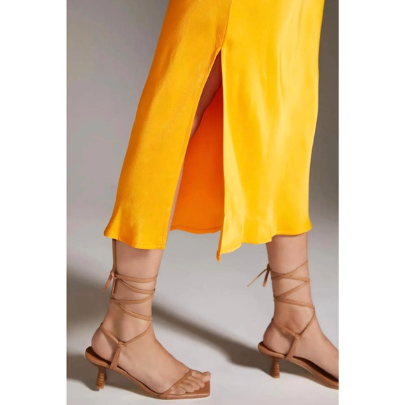 BY ANTHROPOLOGIE Elyse Bias Slip‎ Dress Citrus Size XS $120 Retail NWOT - Picture 3 of 7